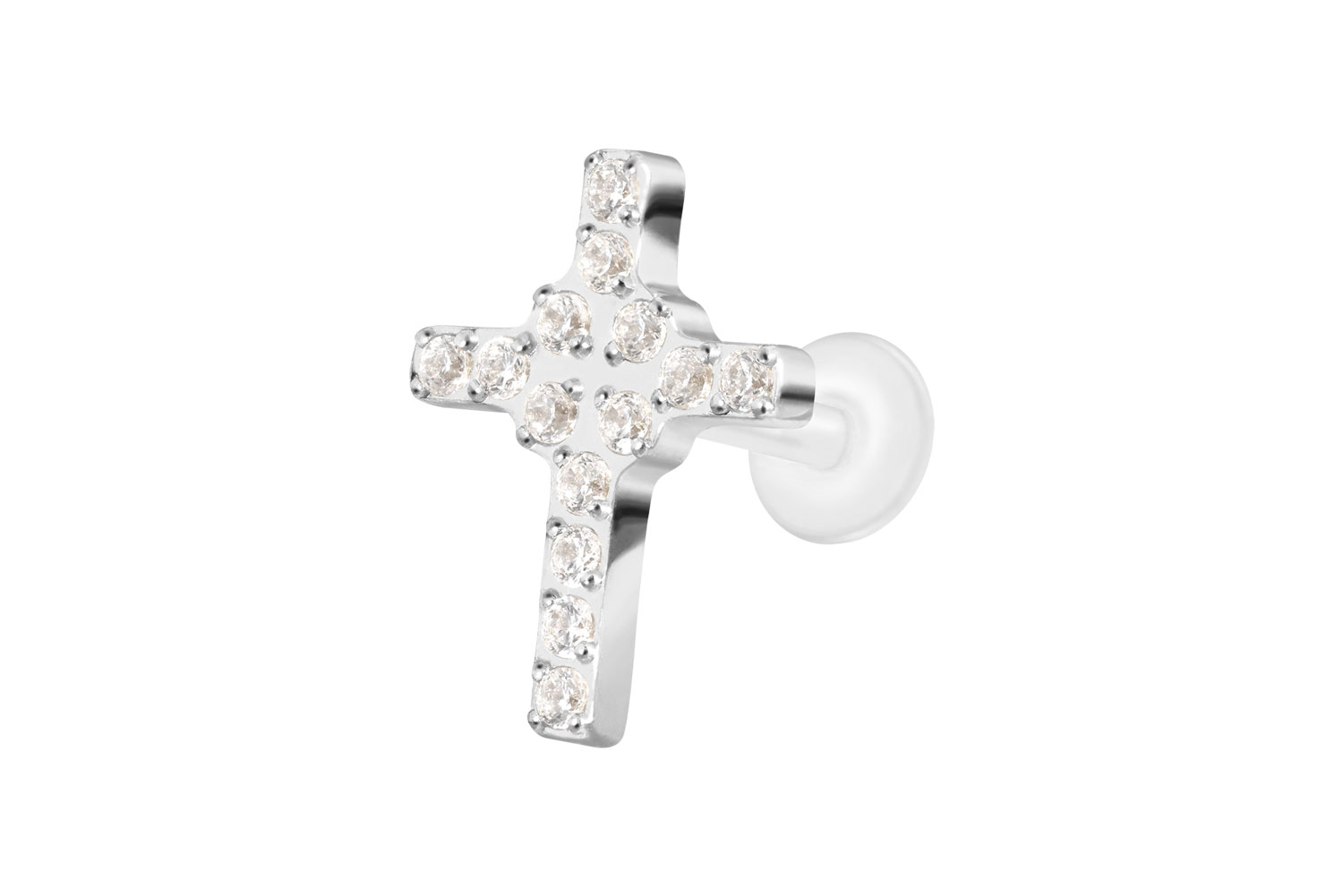 PTFE Labret Piercing mit Innengewinde + Titan-Aufsatz KRISTALLKREUZ